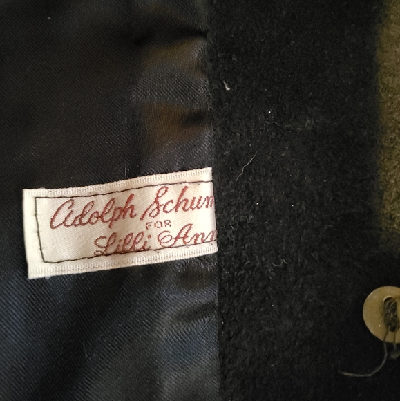 VINTAGE ADOLPH VINTAGE ADOLPH SCHUMAN FOR LILLI ANN FAUX FUR/SUEDE COAT BLACK - Picture 7 of 9